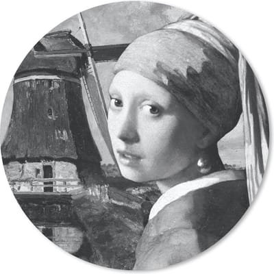 Muismat rond 20x20 cm - Mousepad Het meisje met de parel - Johannes Vermeer - Zwart - Wit - Ronde muismatten