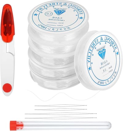 Elastische draad voor sieraden, 6 rollen 0.5mm-1mm nylonkoord voor armbanden en knutselen met 4 kralennaalden en 1 schaar