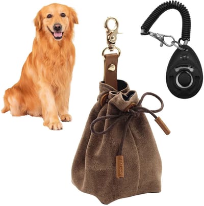 Dailygoods- Traktatiezak Draagbaar - Snacktas voor Honden - Trainingsclicker Inclusief - Canvas - 11 x 7 x 7 cm - Trekkoordsluiting