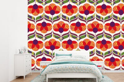 Behang - Fotobehang Retro - Flower Power - Vintage - Kleuren - Breedte 360 cm x hoogte 260 cm