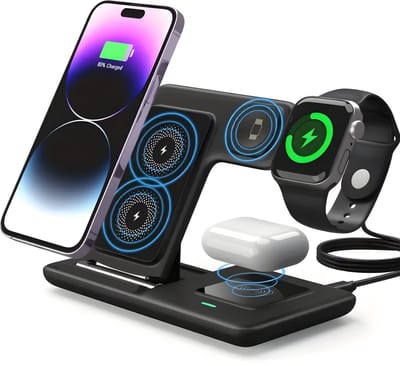 PolkaHome 3-in-1 Opvouwbaar Draadloos Oplaadstation – Magnetisch Snelladen voor iPhone, Samsung, AirPods, iWatch & Andere Qi-Compatibele Apparaten