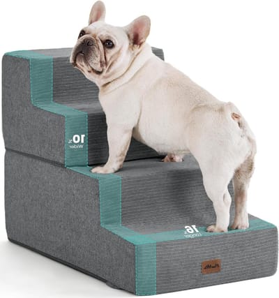 Made4Pets Hondentrap voor bed, extra brede hondentrap voor hoge bedbank, 35D-schuim huisdierstapjes voor kleine honden en katten, antislip onderkant huisdiertrap, grijs, 4 treden