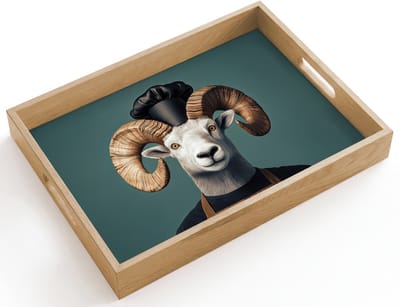 Dienblad hout 40x30 cm - Schootdienblad - Geit - Hoorns - Kokskleding - Borrelplank rechthoek - Plateau dienbladen