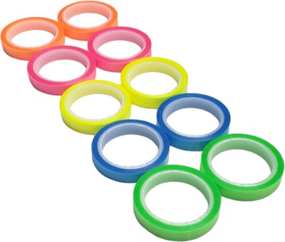 10 rollen verwijderbare markeertape 0,58cm x 50,0m - Transparante tape en fluorerend