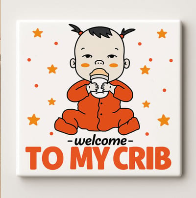 Grappige Baby Tegel “Welcome to My Crib” – 15x15 cm Keramische Muurtegel – Schattige Babykamer Decoratie Cadeau voor Pasgeborenen of Babyshower