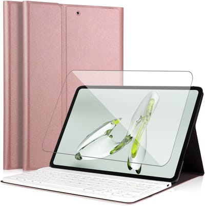Hoes met Toetsenbord geschikt voor OnePlus Pad Go / Oppo Pad Air 2 / Oppo Pad Neo - Screen Protector FlexGuard - KeyGuard Book Case Cover Kunstleer Roségoud & Screenprotector