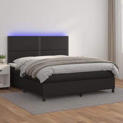 vidaXL - Boxspring - met - matras - en - LED - kunstleer - zwart - 180x200 - cm