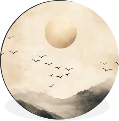 WallCircle - Wandcirkel - Muurcirkel - Landschap - Japandi - vogel - Aluminium - Dibond - 30x30 cm - Binnen en Buiten