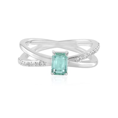 Cavill - Zilveren Ring 925 Sterling met Paraiba Smaragd 0,547 ct uit Nigeria - Platinacoating - Achthoekig Trapgeslepen - Moderne Ring met Zirkonia's