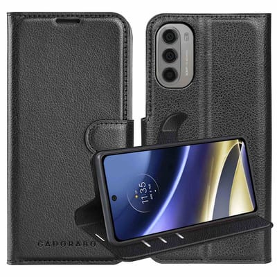 Cadorabo Hoesje geschikt voor Motorola MOTO G51 5G in PHANTOM ZWART - Beschermhoes met magnetische sluiting, standfunctie en kaartvakje Book Case Cover Etui