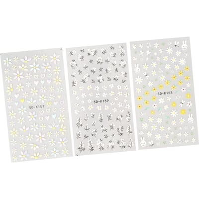 3 STUKS Nail Art Sticker Zelfklevend Lente Bloem Langdurig Decoratieve Nagelsticker voor DIY white
