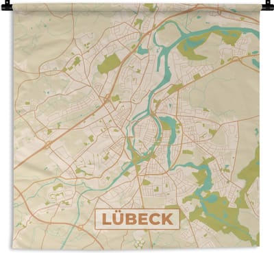 Wandkleed - Wanddoek - Stadskaart - Kaart - Lübeck - Vintage - Plattegrond - 180x180 cm - Wandtapijt