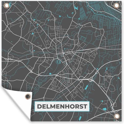 Tuin poster Kaart – Plattegrond – Stadskaart – Delmenhorst – Duitsland – Blauw - 200x200 cm - Tuindoek