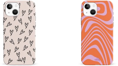 xoxo Wildhearts telefoonhoesjes Boogie Wonderland Orange + All Yours Beige Zwart – Double Layer Silicone Cases met golvend en hartjesdesign – stijlvol en stevig – geschikt voor iPhone 14