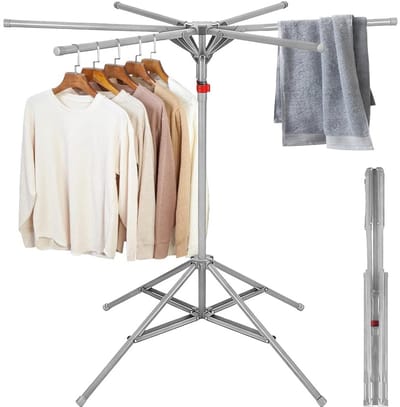 Dailygoods- Droogrek Uittrekbaar - Inklapbaar - Stabiel - Ruimtebesparend - 6 Vleugels - Voor Balkon/Binnen/Buiten - Wasrek