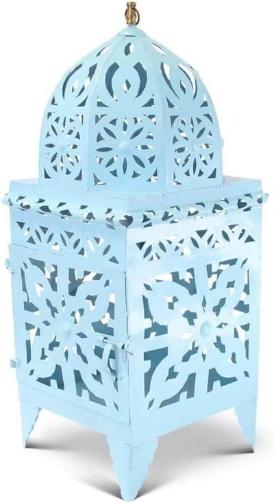 Marokkaanse Lantaarn - Oosterse Decoratie - Sfeerverlichting Huis - Handgemaakt Uniek - XXL Formaat - Blauw