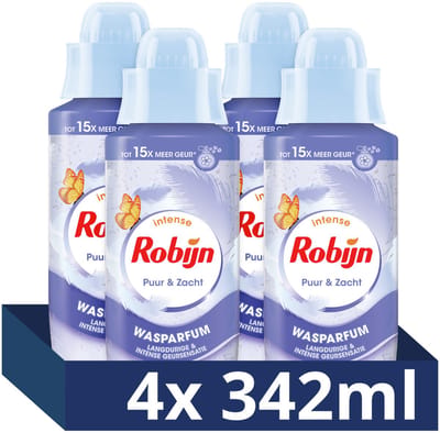 Robijn - Intense Wasparfum - Puur & Zacht - 4 flessen x 342 ml - Voordeelverpakking