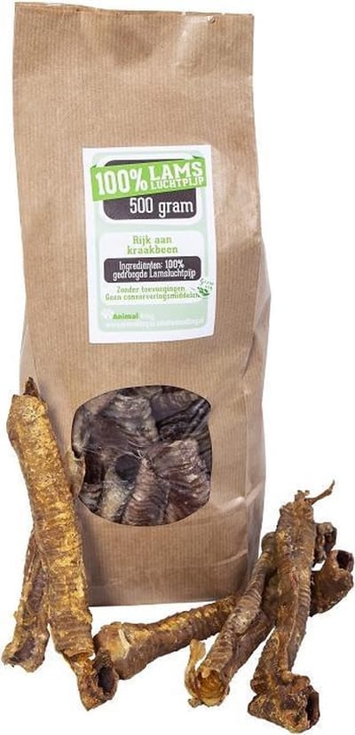 Lamsluchtpijp-1000 gram-hondensnacks-Animal King -gratis Animal King snackje erbij