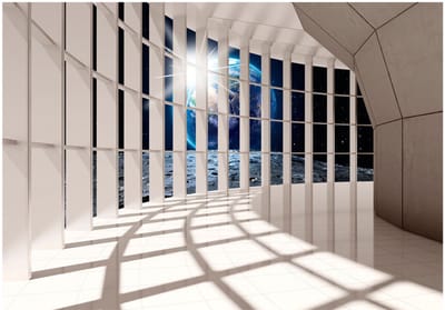 Fotobehangkoning - Behang - Vliesbehang - Fotobehang 3D Tunnel op de Maan - Lunar Passage - 300 x 210 cm