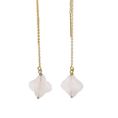 Pat's Jewels Oorbellen - Oorbellen Dames - Doortrek Oorbellen - Gold Filled - Minimalistische Oorbellen - Rozenkwarts - Klaver - Roze