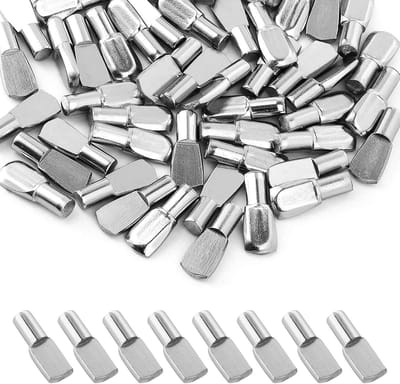 Famanu – Set van 100 platte lepelvormige plankpinnen, vernikkelde metalen steunen voor kasten en rekken, met opbergkoffer