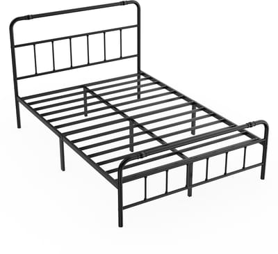 Bedframe met hoofdeinde Modern metalen bed 140x200 cm Platformbed van metaal met robuuste stalen lattenbodem Tweepersoonsbed Zwarte opbergruimte onder het bed voor de slaapkamer Logeerkamer
