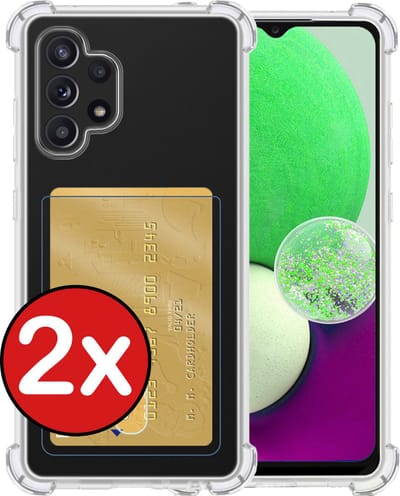 Hoesje - 2 Stuks - Geschikt voor Samsung Galaxy A32 4G - Met Pashouder en Kaarthouder - Telefoon Hoes Shockproof - Back Cover - Siliconen Case - Shock Proof - Pasjes Houder - Telefoonhoes - Transparant