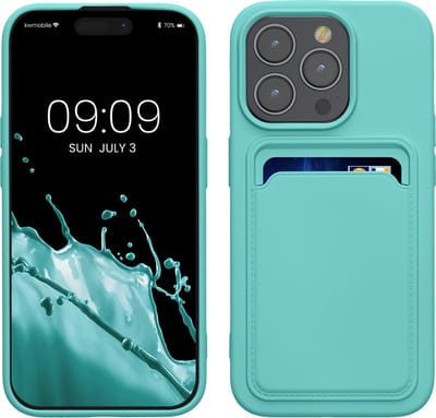 kwmobile telefoonhoesje geschikt voor iPhone 15 Pro - Hoesje met pasjeshouder - TPU case in mintgroen