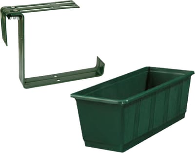 Kunststof plantenbak donkergroen rechthoekig 40 cm met 2 verstelbare railing beugels