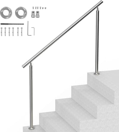 Buitentrapleuning - Dubbele Paal Trapleuningset - RVS/roestvrij staal - 150 cm - Inclusief Montageset - Voor Veranda en Terras