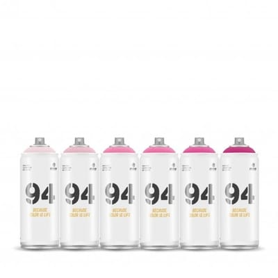 MTN94 spuitbussen pakket - 6x Roze tinten - Lage druk, matte afwerking graffiti spuitverf - 400ml