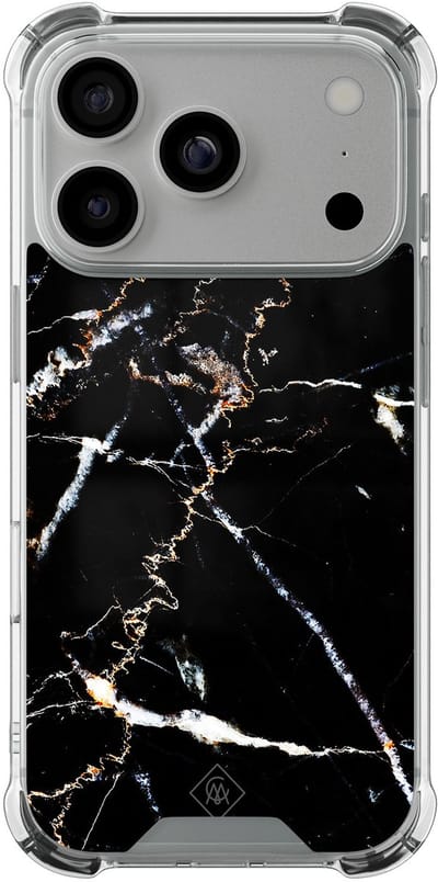 Casimoda® hoesje - Geschikt voor iPhone 17 Pro - Marmer Zwart - Shockproof case - Extra sterk - TPU/polycarbonaat - Zwart, Transparant