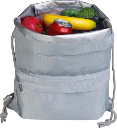 SnelShoppen - Koeltas met Trekkoord voor Dames, Heren en Kinderen - Grijze Lunchtas met Honingraatpatroon - Ideaal voor Picknick, Camping en Kantoor