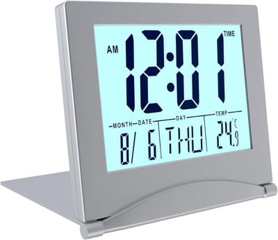 Aurixi® Dementieklok – Digitale Klok met Alarmfunctie – Kalenderklok met Digitale Wekker - Met Datum en Temperatuurmeter - Zilver-9cm x 4cm x 8cm