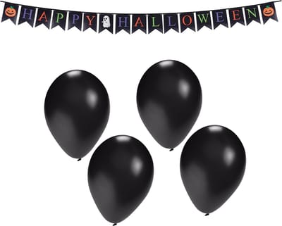 Halloween/horror thema vlaggenlijn - karton - 300 cm - Happy Halloween - incl. 10x ballonnen zwart