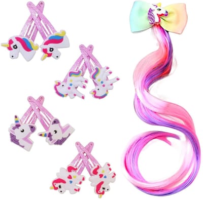 Dailygoods- Haarspelden 8-delige set - Eenhoorn-haarspelden - Pruik-haarspeld - Feestaccessoires - Verjaardagscadeau - Milieuvriendelijk PVC - Haarsieraden