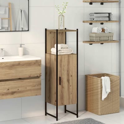 vidaXL - Badkamerkast - 33x33x120,5cm - bewerkt - hout - artisanaal - eikenkleurig