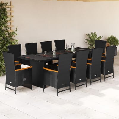 vidaXL - 11-delige - Tuinset - met - kussens - poly - rattan - zwart