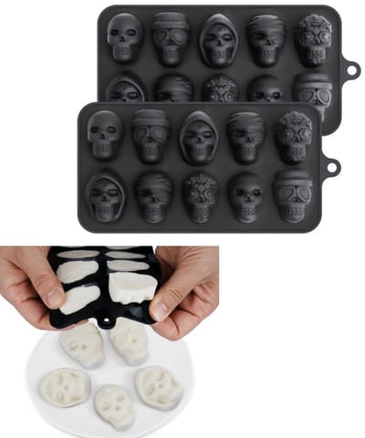 2 stuks - Halloween snoepvormen - Chocoladevormen - Geleivormen - Schedelvormen - Gemakkelijk los te maken - Zwart - 22×11×2cm - Geschikt voor gelei, snoep, chocolade, hars, ijsblokjes