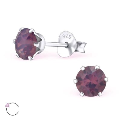Aramat Jewels | Oorbellen | 925 Zilveren Kristallen Oorbellen Rond 4-8mm - Sprankelende Studs | 5mm / Opaal Cyclamen | | | Zilver | Kinderen, Volwassenen | Verkleurd niet
