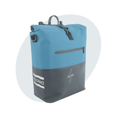Voltano Enkele Fietstas Rolltop Reflective Special Edition - Zwart / Blauw - 25 Liter - 100% Waterdicht - Inclusief Extra Beugels Voor E-bike - Fietstassen Electrische Fietsen