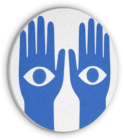 Akoestisch wandpaneel rond 30x30 cm - Vilt schilderij Handen - Twee - Ogen - Blauw - Ronde akoestische panelen - Geluidsdempende wanddecoratie - Geluidsisolatie wandcirkel - Muurdecoratie geluidspanelen