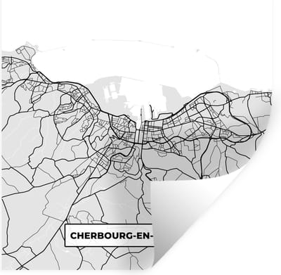 Muurstickers - Sticker Folie - Kaart - Stadskaart - Frankrijk - Cherbourg-en-Cotentin - Plattegrond - 100x100 cm - Plakfolie - Muurstickers Kinderkamer - Zelfklevend Behang XXL - Zelfklevend behangpapier - Stickerfolie
