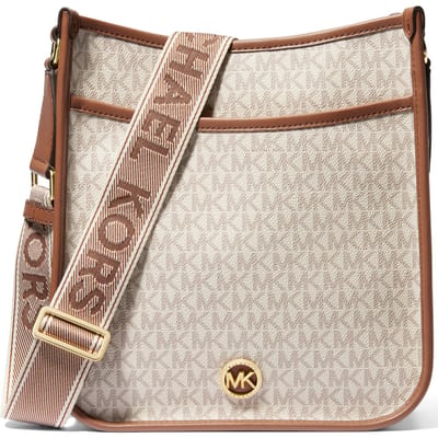 Michael Kors Leather Messenger Bag With Logo Strap In Vanilla Size: OS | Cross Body Bags Outlet | Dames | Beige