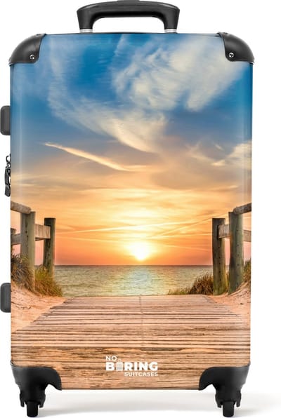 NoBoringSuitcases.com® - Koffer groot - Rolkoffer lichtgewicht - Strand pad bij zonsondergang - Reiskoffer met 4 wielen - Grote trolley XL - 20 kg bagage