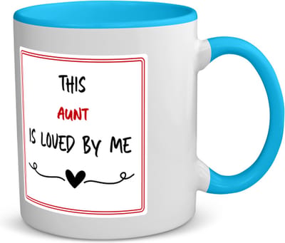 Akyol - this aunt is loved by me koffiemok - theemok - blauw - Tante - iemand die houdt van zijn tante - verjaardag - cadeautje voor tante - tante artikelen - kado - geschenk - 350 ML inhoud