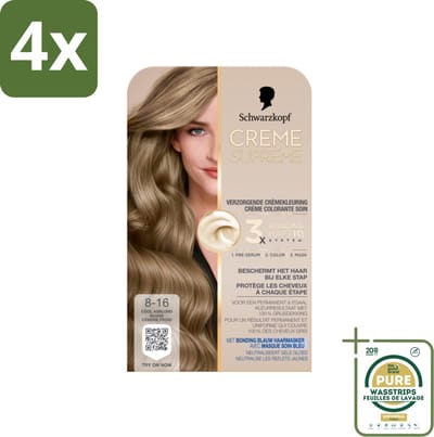 Schwarzkopf - Haarkleuring - Creme Supreme 8-16 - Cool Asblond - 245g - Voordeelverpakking - 4 stuks - Haarkleur - Permanente haarkleuring