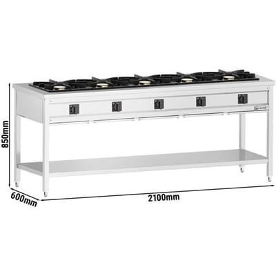 GGM Gastro Gasherd - 42,5 kW - 5 Brenner - offen mit Grundboden & Auffangschublade