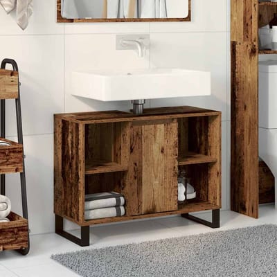 vidaXL - Badkamerkast - Oud - Hout - 80 - x - 33 - x - 60 - cm - Bewerkt - hout