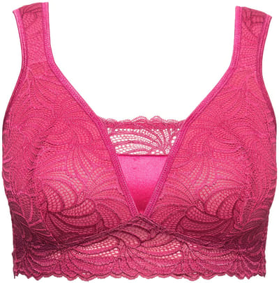Ulla Popken - Dames - Bralette kant zonder beugel - Fuchsia - Maat 95B
